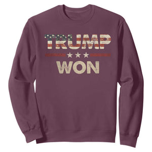 Trump Won 2024 Sweatshirt Retro 45 47 Vintage American Flag TS10 Maroon Print Your Wear