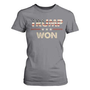 Trump Won 2024 T Shirt For Women Retro 45 47 Vintage American Flag TS10 Charcoal Print Your Wear