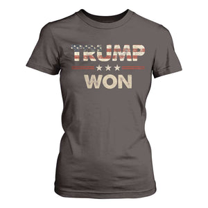 Trump Won 2024 T Shirt For Women Retro 45 47 Vintage American Flag TS10 Dark Chocolate Print Your Wear