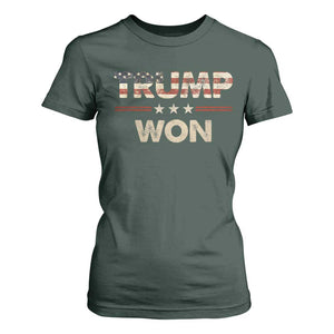 Trump Won 2024 T Shirt For Women Retro 45 47 Vintage American Flag TS10 Dark Forest Green Print Your Wear