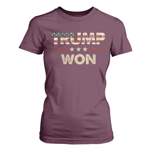 Trump Won 2024 T Shirt For Women Retro 45 47 Vintage American Flag TS10 Maroon Print Your Wear