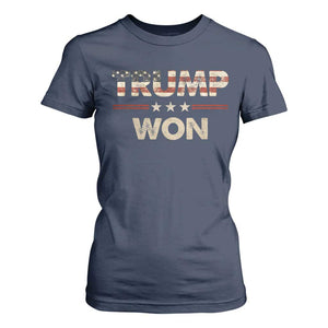 Trump Won 2024 T Shirt For Women Retro 45 47 Vintage American Flag TS10 Navy Print Your Wear