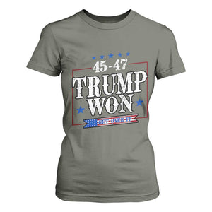 Trump 2024 T Shirt For Women He Won Get Over it Gifts For Trump Supporter TS10 Military Green Print Your Wear