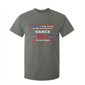 Trump Vance T Shirt For Kid Outlaw Hillbilly Won We Did It Bruh 2024 Election TS10 Military Green Print Your Wear