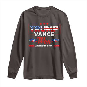 Trump Vance Long Sleeve Shirt Outlaw Hillbilly Won We Did It Bruh 2024 Election TS10 Dark Chocolate Print Your Wear