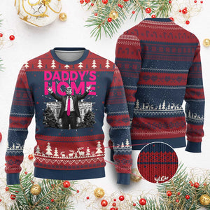 Daddy's Home Trump Ugly Christmas Sweater Funny White House Trump Pink 2024 TS10 Burgundy Print Your Wear