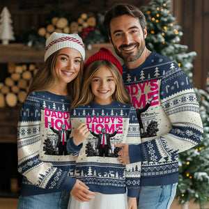 Daddy's Home Trump Ugly Christmas Sweater Funny White House Trump Pink 2024 TS10 Navy Print Your Wear