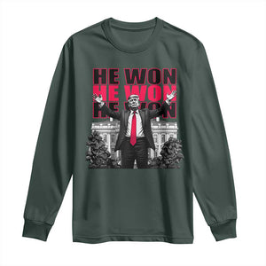 Daddy's Home Trump Won Long Sleeve Shirt White House He Won 2024 TS10 Dark Forest Green Print Your Wear