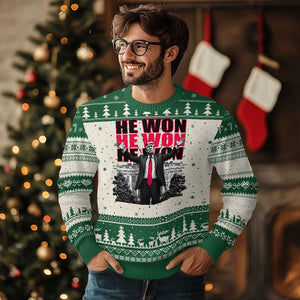 Daddy's Home Trump Won Ugly Christmas Sweater White House He Won 2024 TS10 Green Print Your Wear