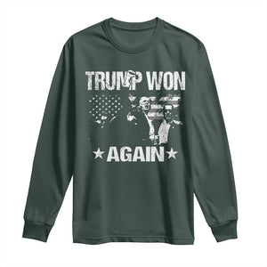 Trump Won 2024 Long Sleeve Shirt Donald Trump Won Again 45 47 President 2024 US Election TS10 Dark Forest Green Print Your Wear