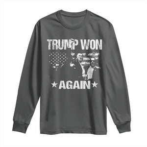 Trump Won 2024 Long Sleeve Shirt Donald Trump Won Again 45 47 President 2024 US Election TS10 Dark Heather Print Your Wear