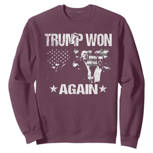 Trump Won 2024 Sweatshirt Donald Trump Won Again 45 47 President 2024 US Election TS10 Maroon Print Your Wear