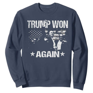 Trump Won 2024 Sweatshirt Donald Trump Won Again 45 47 President 2024 US Election TS10 Navy Print Your Wear