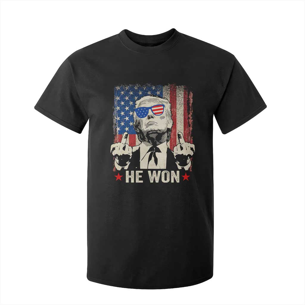 Trump Won 2024 T Shirt For Kid Middle Finger 45 47Th President Usa Flag TS10 Black Print Your Wear