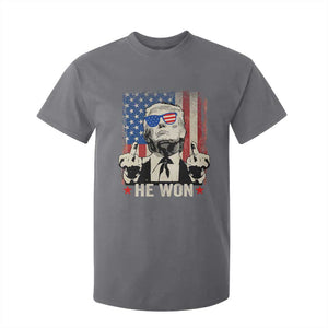 Trump Won 2024 T Shirt For Kid Middle Finger 45 47Th President Usa Flag TS10 Charcoal Print Your Wear