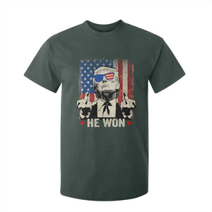 Trump Won 2024 T Shirt For Kid Middle Finger 45 47Th President Usa Flag TS10 Dark Forest Green Print Your Wear