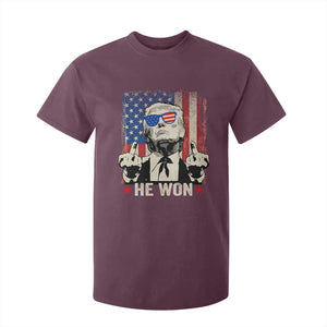 Trump Won 2024 T Shirt For Kid Middle Finger 45 47Th President Usa Flag TS10 Maroon Print Your Wear