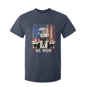 Trump Won 2024 T Shirt For Kid Middle Finger 45 47Th President Usa Flag TS10 Navy Print Your Wear