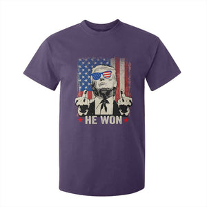 Trump Won 2024 T Shirt For Kid Middle Finger 45 47Th President Usa Flag TS10 Purple Print Your Wear