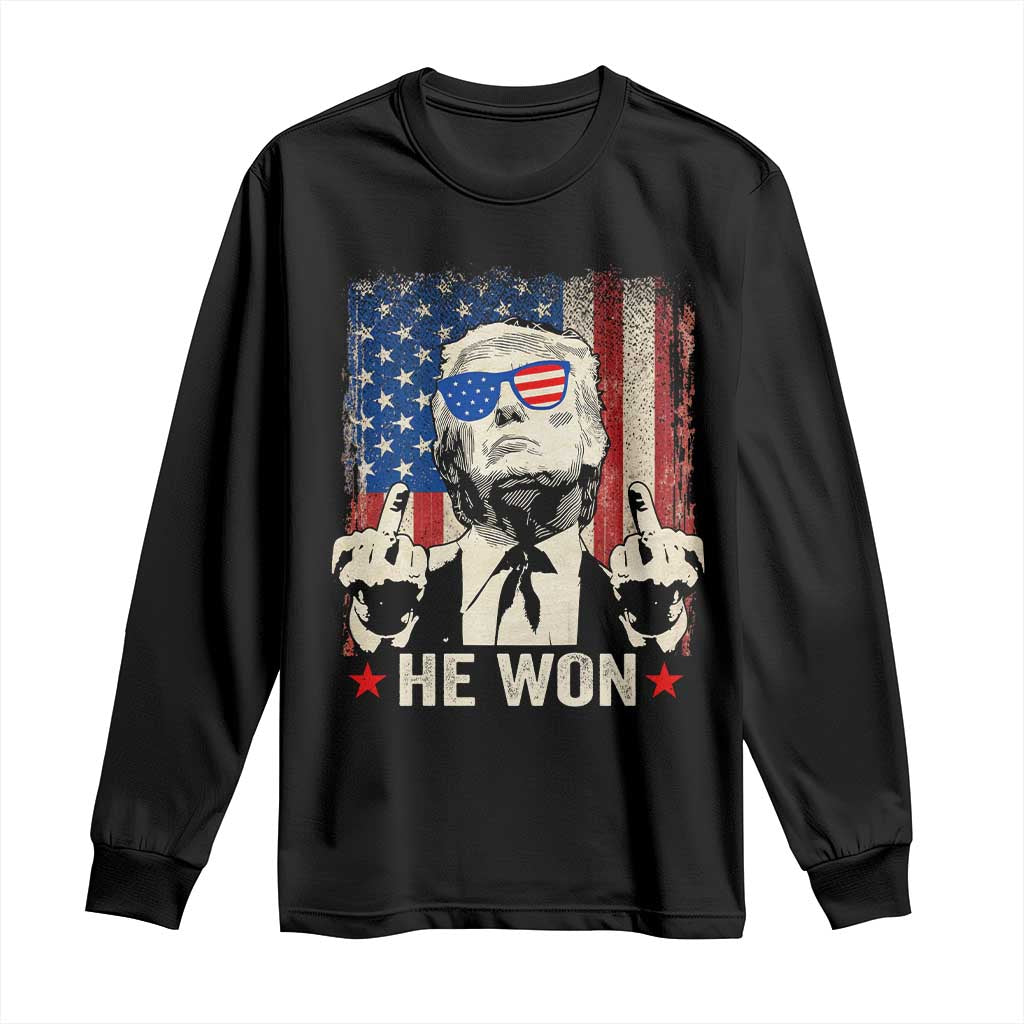 Trump Won 2024 Long Sleeve Shirt Middle Finger 45 47Th President Usa Flag TS10 Black Print Your Wear