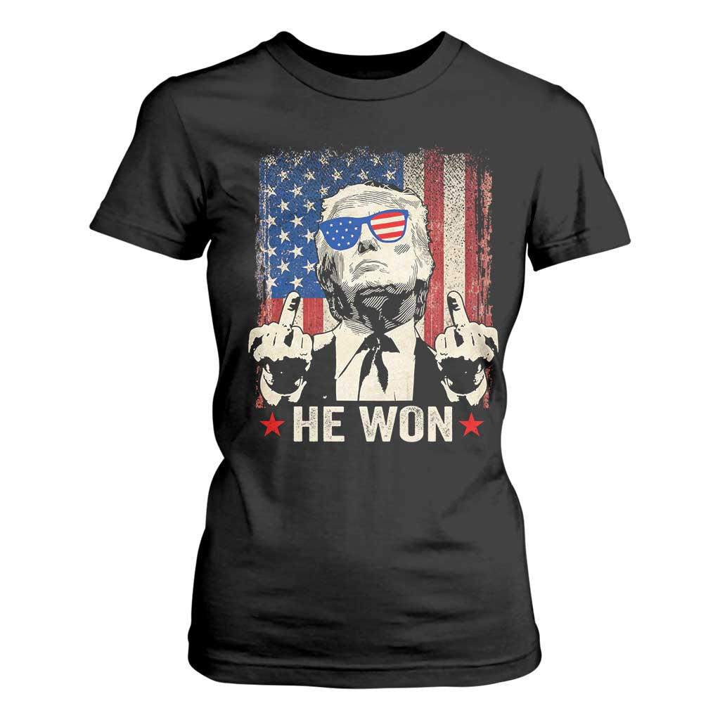 Trump Won 2024 T Shirt For Women Middle Finger 45 47Th President Usa Flag TS10 Black Print Your Wear