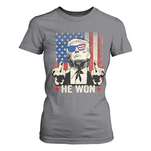 Trump Won 2024 T Shirt For Women Middle Finger 45 47Th President Usa Flag TS10 Charcoal Print Your Wear