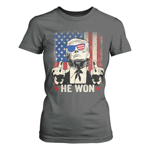 Trump Won 2024 T Shirt For Women Middle Finger 45 47Th President Usa Flag TS10 Dark Heather Print Your Wear