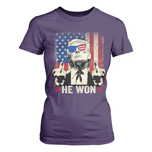 Trump Won 2024 T Shirt For Women Middle Finger 45 47Th President Usa Flag TS10 Purple Print Your Wear