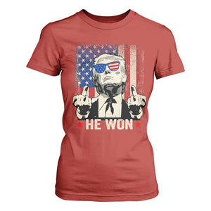 Trump Won 2024 T Shirt For Women Middle Finger 45 47Th President Usa Flag TS10 Red Print Your Wear