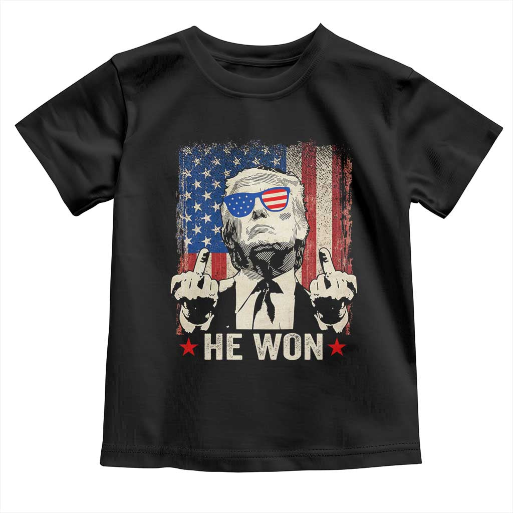 Trump Won 2024 Toddler T Shirt Middle Finger 45 47Th President Usa Flag TS10 Black Print Your Wear