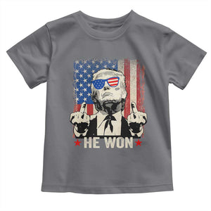 Trump Won 2024 Toddler T Shirt Middle Finger 45 47Th President Usa Flag TS10 Charcoal Print Your Wear