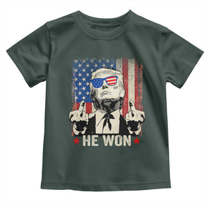 Trump Won 2024 Toddler T Shirt Middle Finger 45 47Th President Usa Flag TS10 Dark Forest Green Print Your Wear