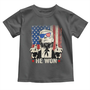 Trump Won 2024 Toddler T Shirt Middle Finger 45 47Th President Usa Flag TS10 Dark Heather Print Your Wear