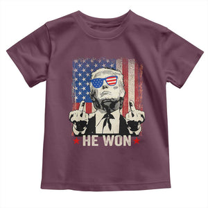 Trump Won 2024 Toddler T Shirt Middle Finger 45 47Th President Usa Flag TS10 Maroon Print Your Wear