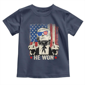 Trump Won 2024 Toddler T Shirt Middle Finger 45 47Th President Usa Flag TS10 Navy Print Your Wear