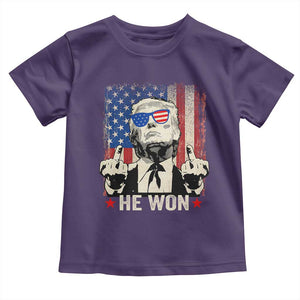 Trump Won 2024 Toddler T Shirt Middle Finger 45 47Th President Usa Flag TS10 Purple Print Your Wear