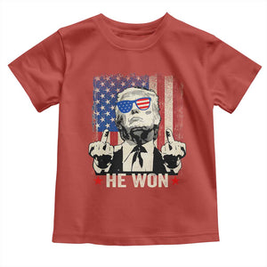 Trump Won 2024 Toddler T Shirt Middle Finger 45 47Th President Usa Flag TS10 Red Print Your Wear