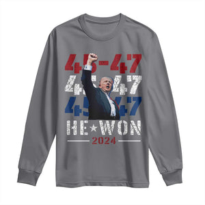 Trump Won 2024 Long Sleeve Shirt President 47th 45 47 Trump Wins TS10 Charcoal Print Your Wear