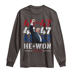 Trump Won 2024 Long Sleeve Shirt President 47th 45 47 Trump Wins TS10 Dark Chocolate Print Your Wear