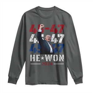 Trump Won 2024 Long Sleeve Shirt President 47th 45 47 Trump Wins TS10 Dark Heather Print Your Wear