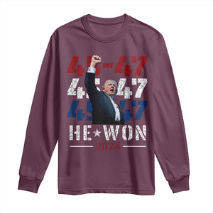 Trump Won 2024 Long Sleeve Shirt President 47th 45 47 Trump Wins TS10 Maroon Print Your Wear