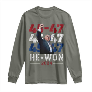 Trump Won 2024 Long Sleeve Shirt President 47th 45 47 Trump Wins TS10 Military Green Print Your Wear