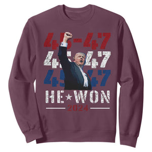 Trump Won 2024 Sweatshirt President 47th 45 47 Trump Wins TS10 Maroon Print Your Wear