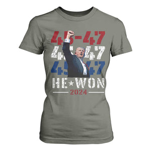 Trump Won 2024 T Shirt For Women President 47th 45 47 Trump Wins TS10 Military Green Print Your Wear