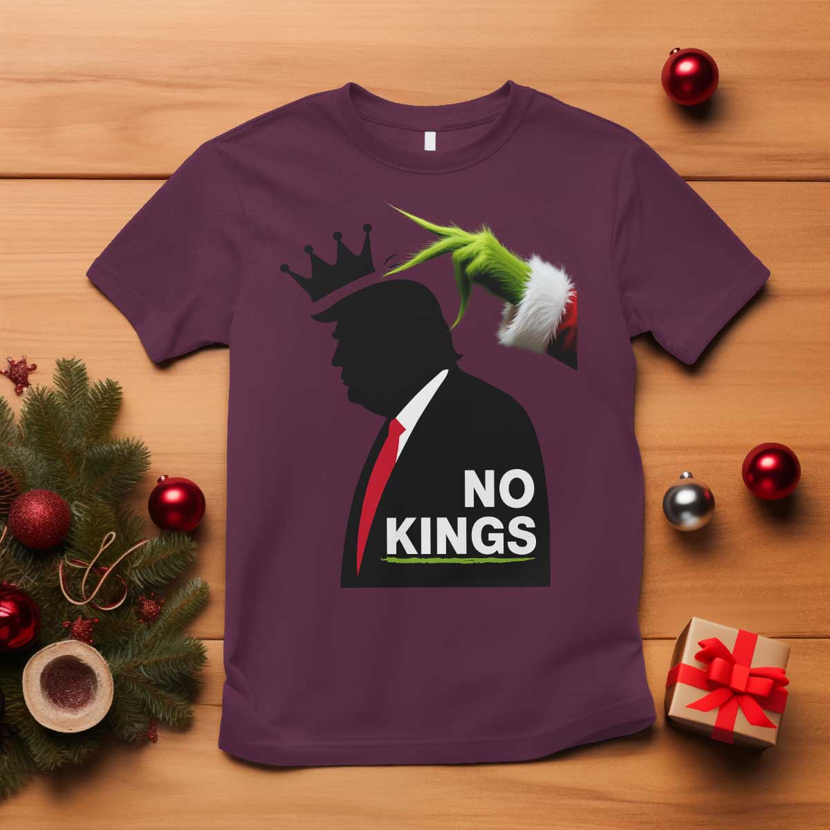 Funny Christmas No Kings in America T Shirt TS10 Maroon Print Your Wear