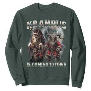 Krampus Is Coming To Town Sweatshirt Vintage Gothic Dark Xmas Gift Horror Holiday TS10 Dark Forest Green Print Your Wear