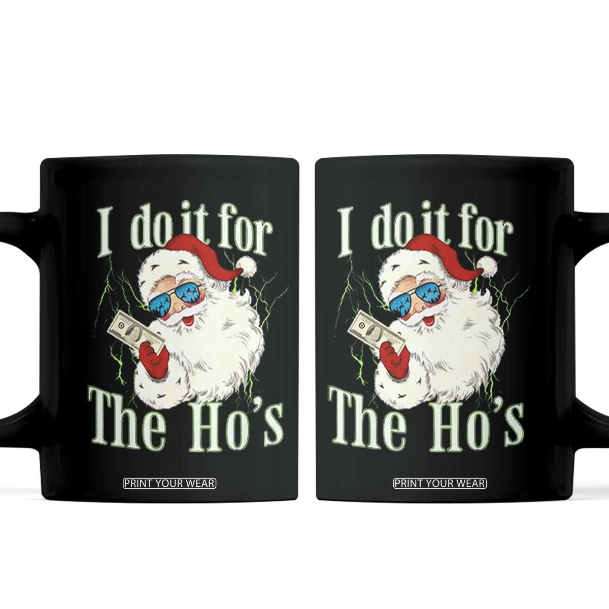 I Do It For The Hos Coffee Mug Rude Offensive Christmas Santa Face Retro Bootleg TS10 Black Print Your Wear