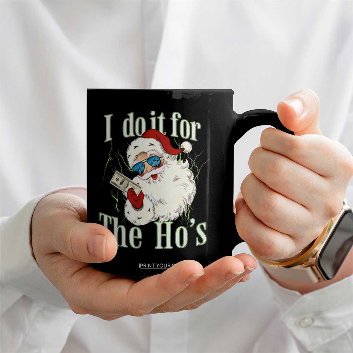 I Do It For The Hos Coffee Mug Rude Offensive Christmas Santa Face Retro Bootleg TS10 Print Your Wear