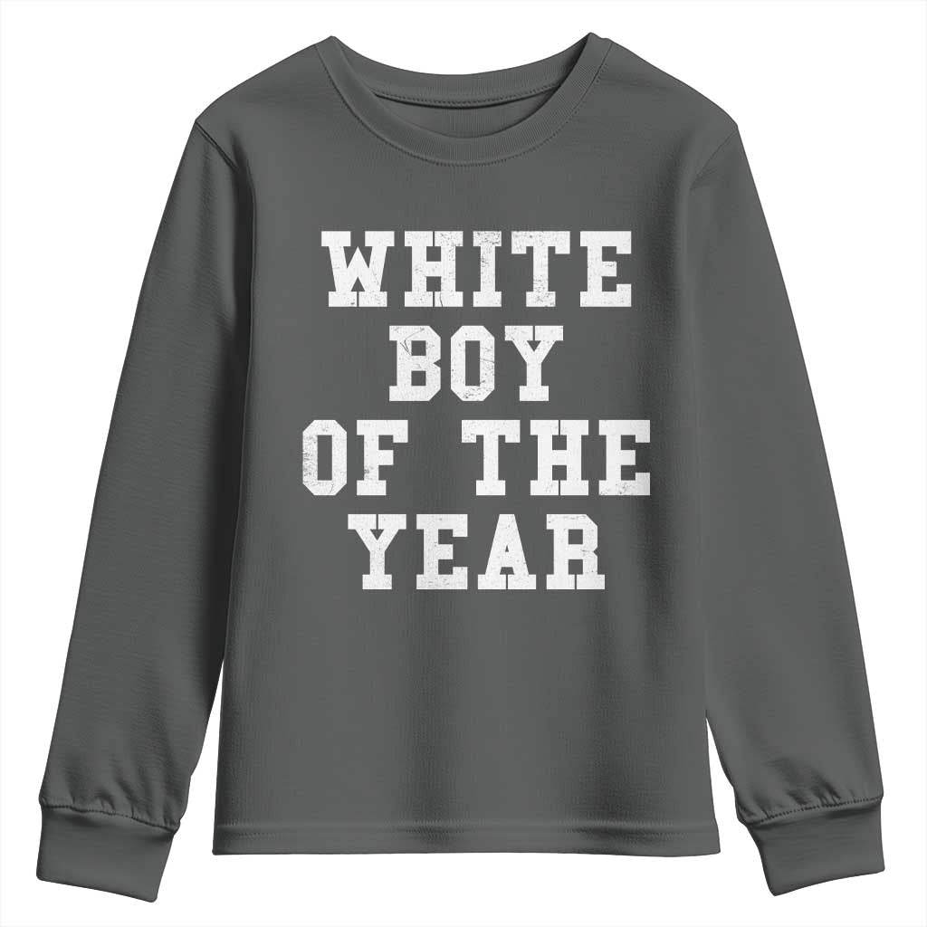 White Boy Of The Year Youth Sweatshirt Funny Gift For Him TS10 Dark Heather Print Your Wear