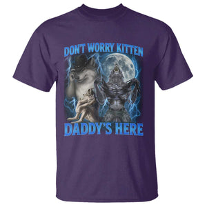 Funny Alpha Wolf T Shirt Don't Worry Kitten Daddy's Here 90s Vintage Bootleg TS10 Purple Print Your Wear